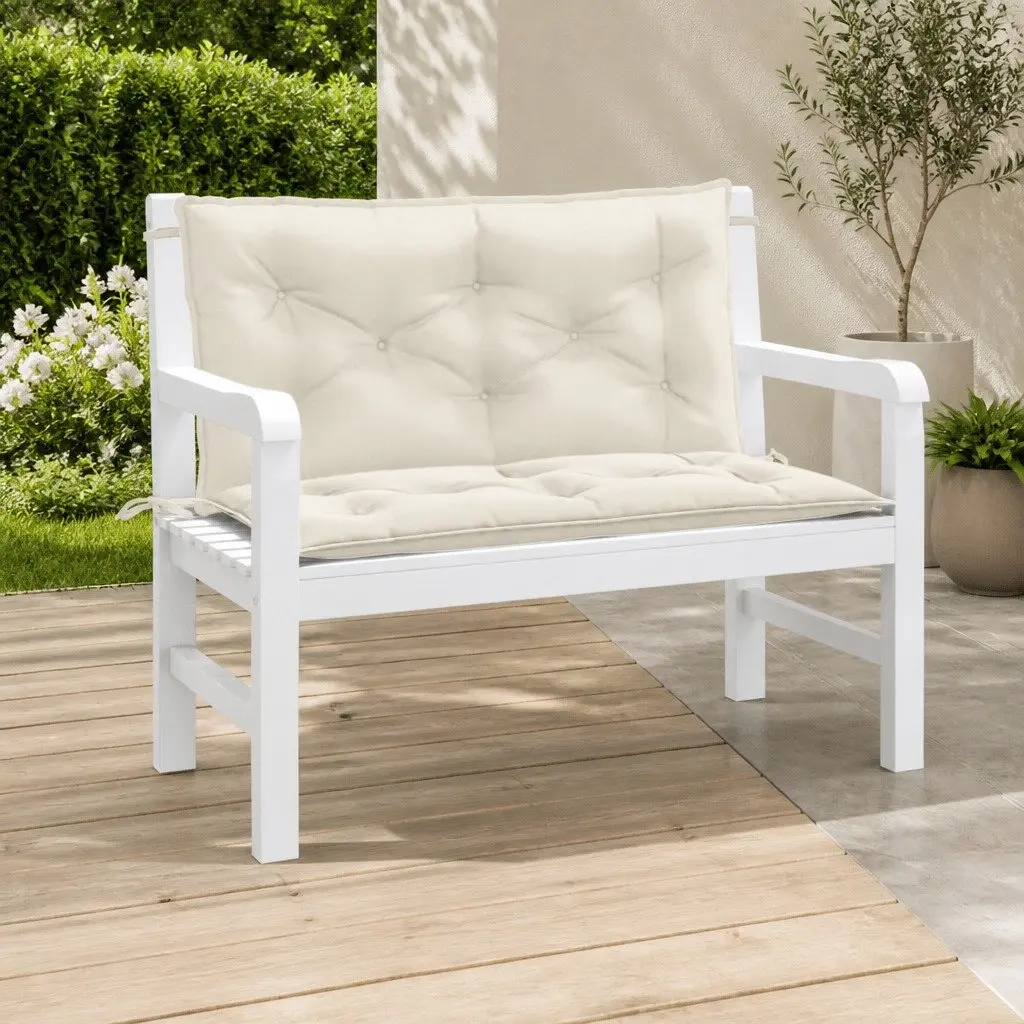 Garden Bench Cushions 100 x 50 x 7 cm 2 Pieces Cream Outdoor Patio Seating Pad