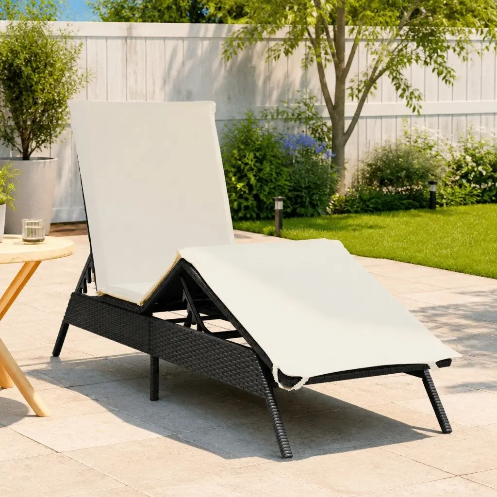 Sun Lounger Adjustable Reclining Lounge Chair with Cushion Black PE Rattan Frame