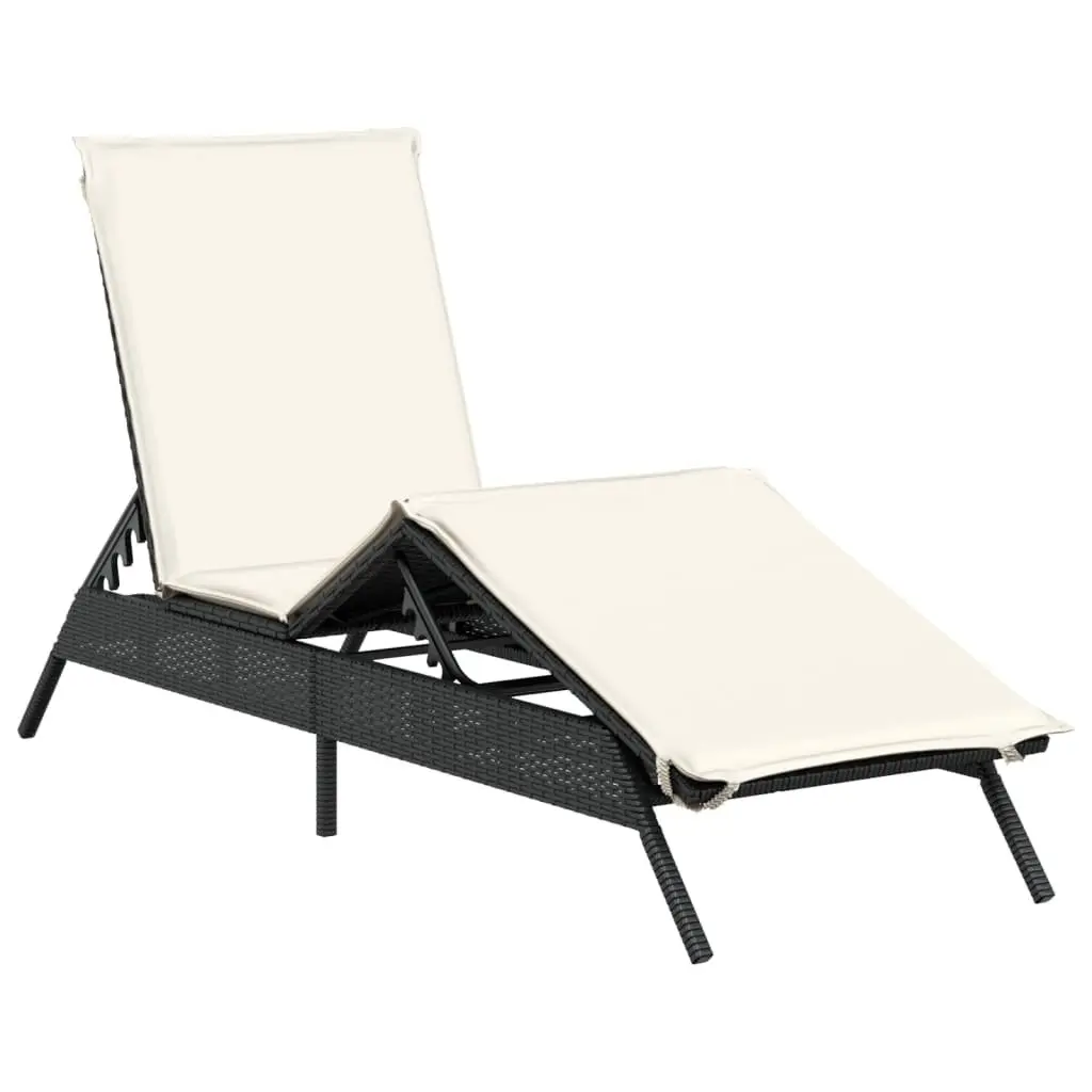 Sun Lounger Adjustable Reclining Lounge Chair with Cushion Black PE Rattan Frame