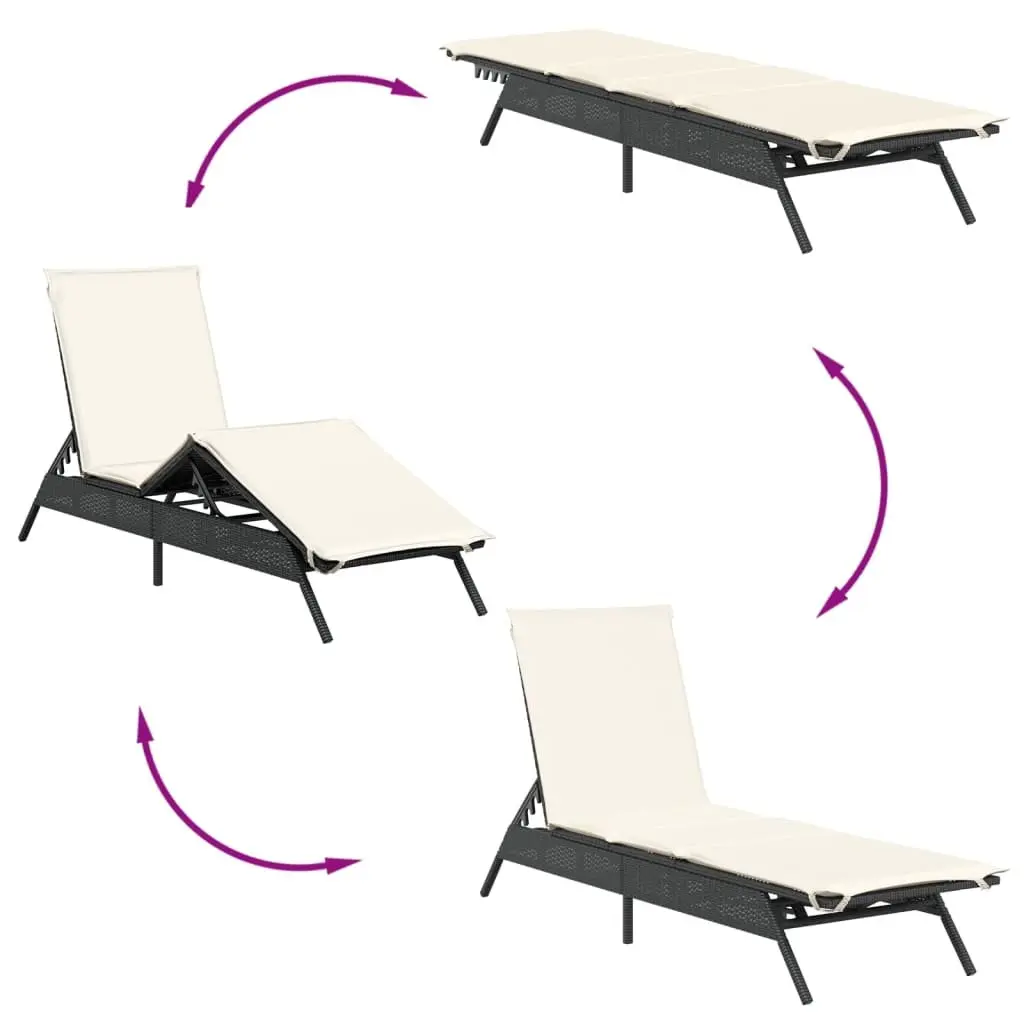 Sun Lounger Adjustable Reclining Lounge Chair with Cushion Black PE Rattan Frame