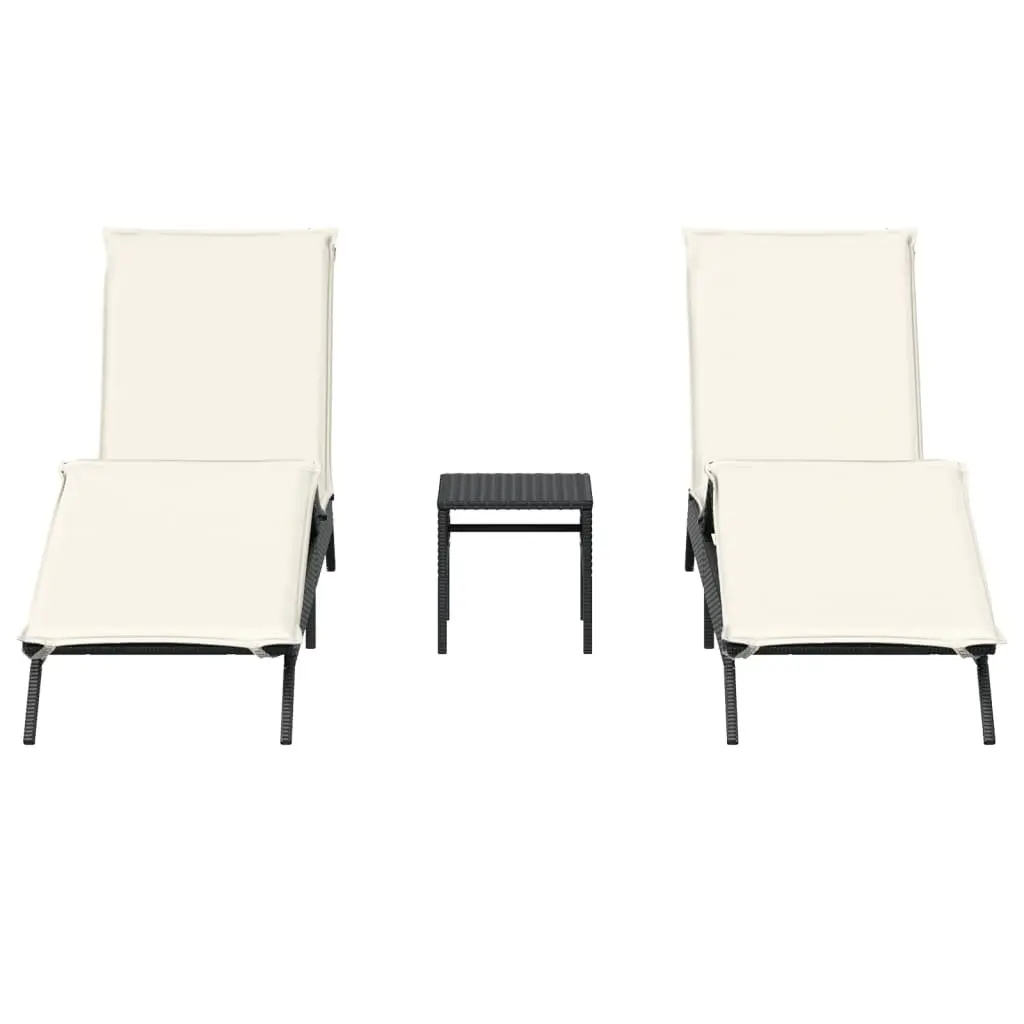 Sun Loungers Set 2 pcs Adjustable Backrest Cushions Black Outdoor Garden Recliner Chair