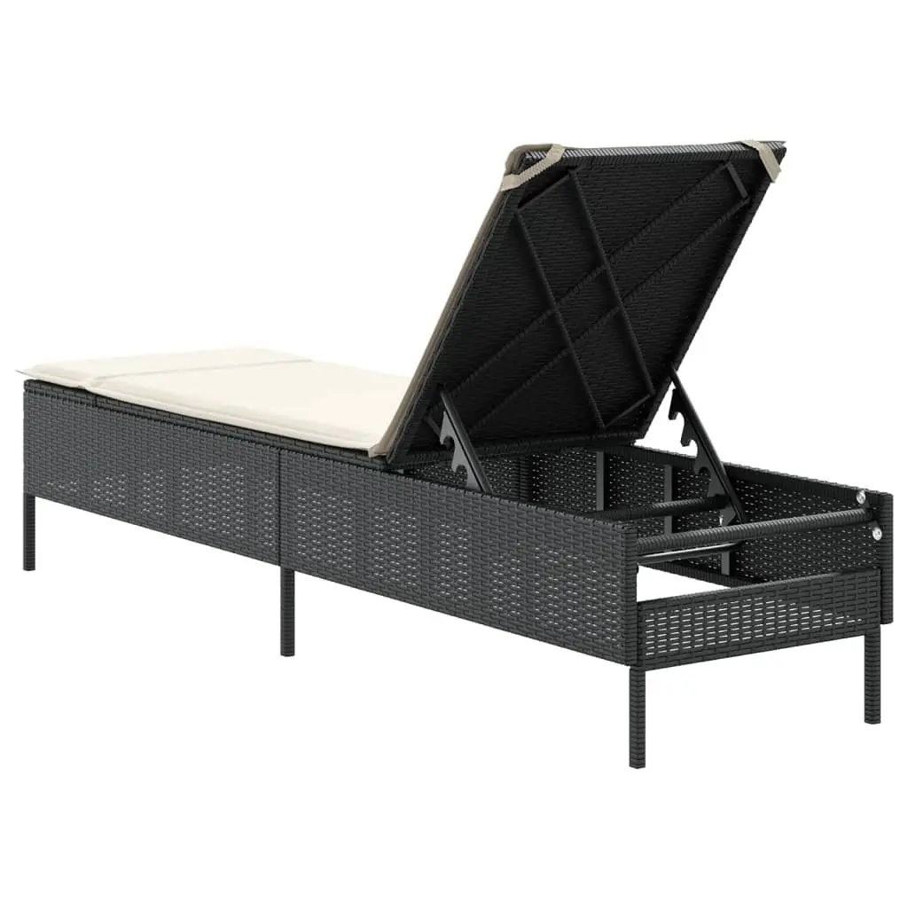 Sun Lounger Black Adjustable Backrest with Cushion Poly Rattan Outdoor Seating