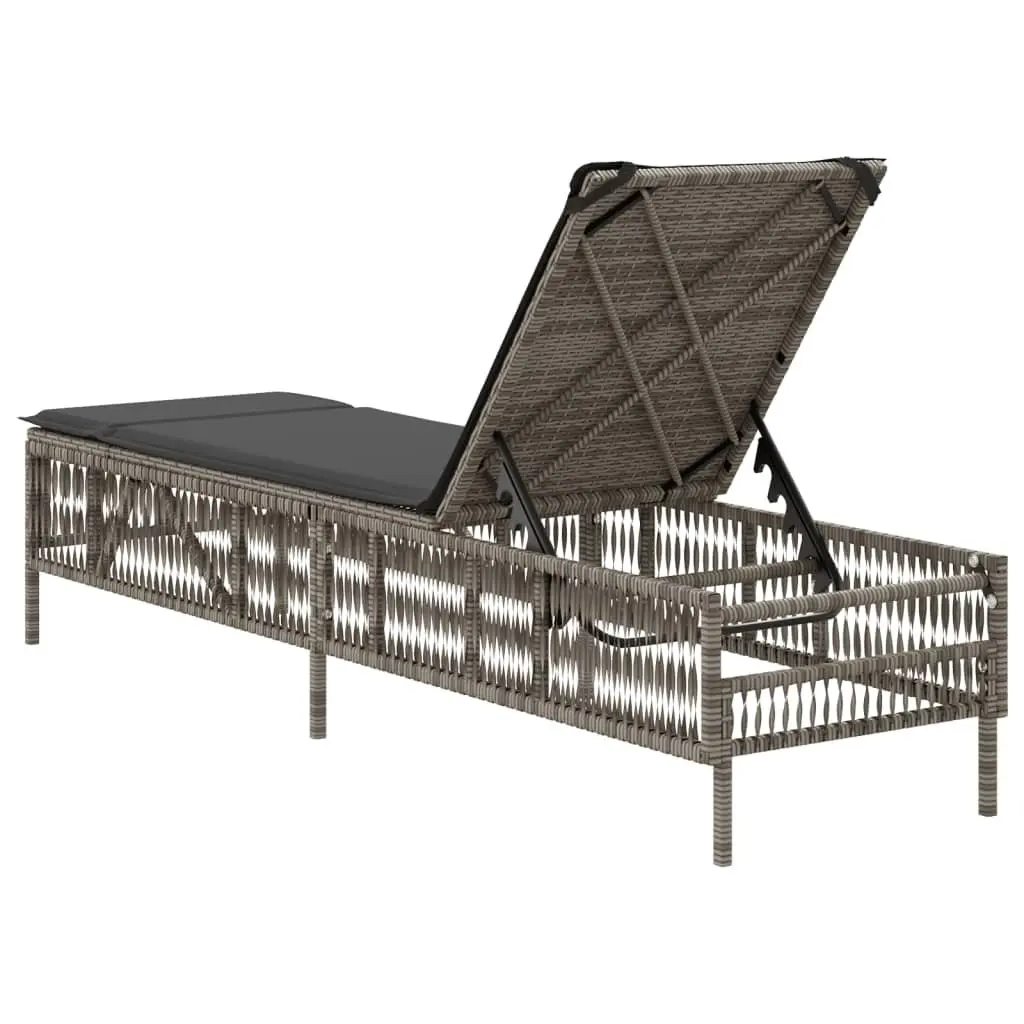 Sun Lounger Grey Adjustable Backrest Outdoor Reclining Chair with Thickly Padded Cushion