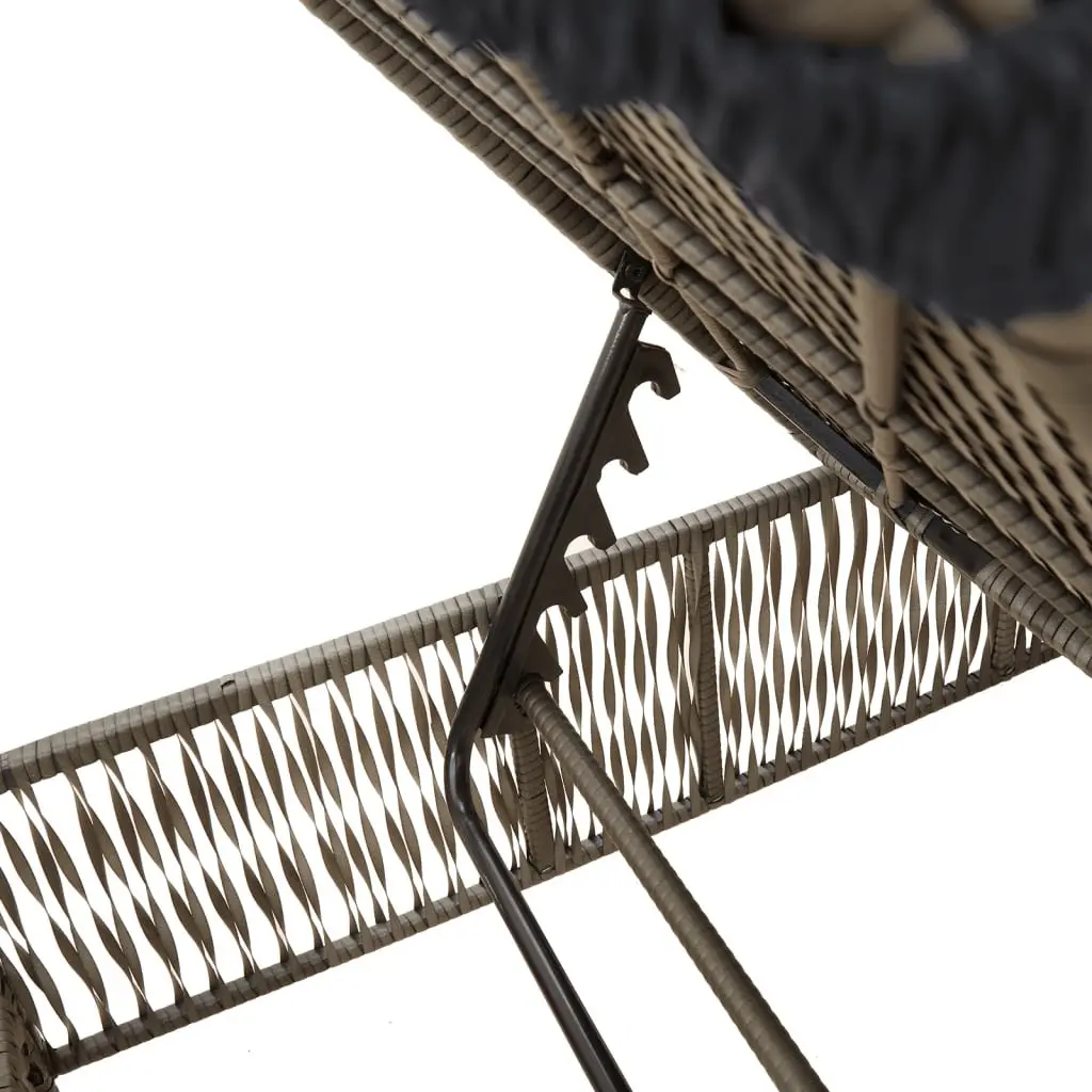 Sun Lounger Grey Adjustable Backrest Outdoor Reclining Chair with Thickly Padded Cushion