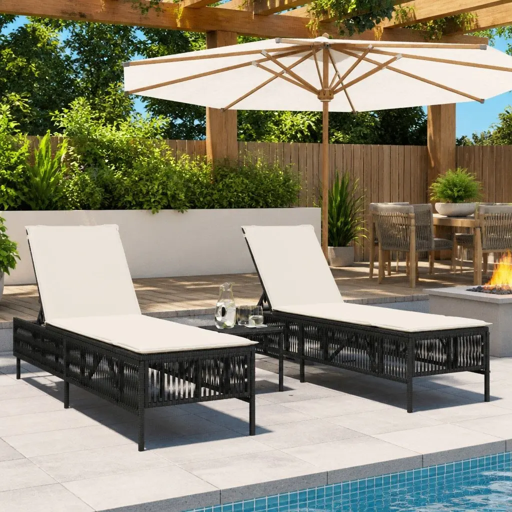 Sun Loungers 2 pcs Adjustable Backrest Black Outdoor Garden Furniture