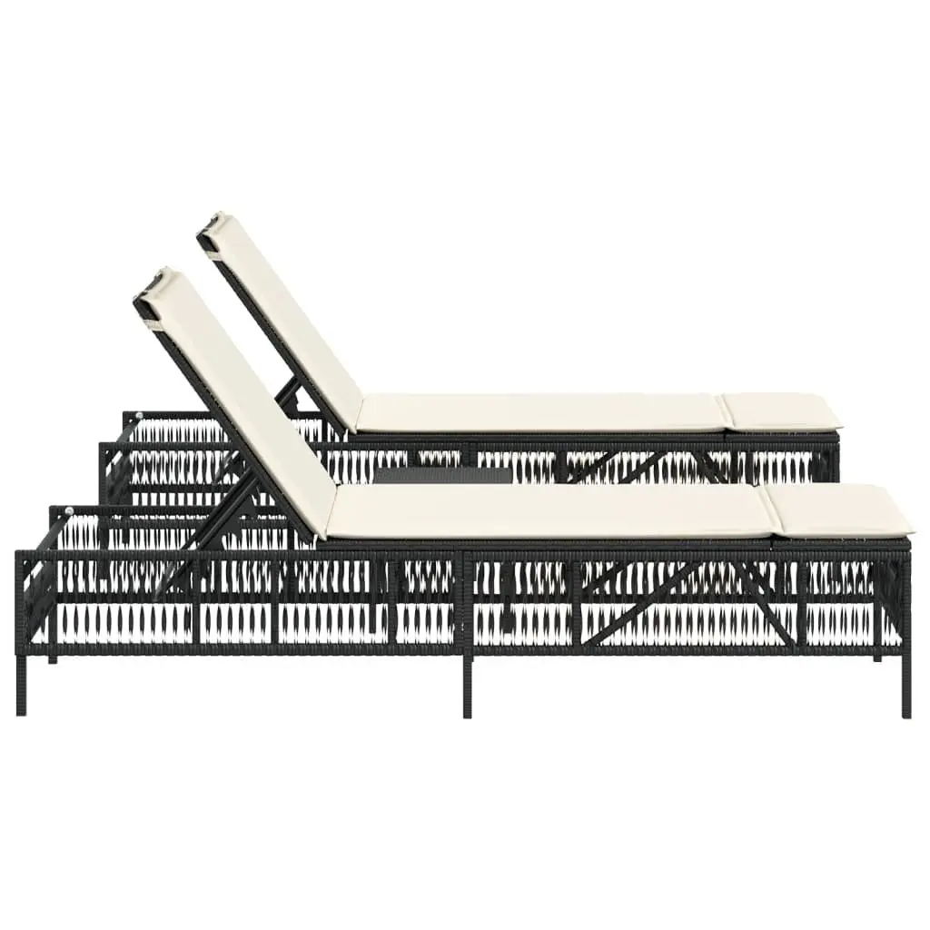 Sun Loungers 2 pcs Adjustable Backrest Black Outdoor Garden Furniture