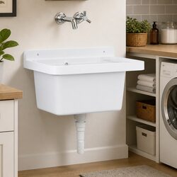 Wall Mounted Sink Washbasin White 50x35x24cm Resin Utility Kitchen Garden Basin