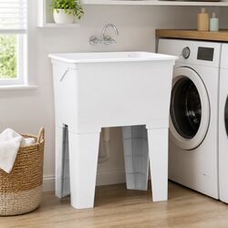 Laundry Tub White 59x41x75 cm Utility Sink Freestanding Basin Washboard
