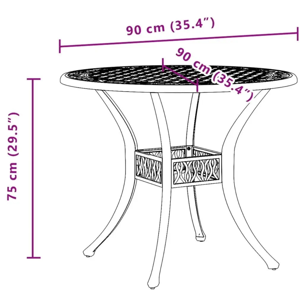 Garden Table Ø90x75 cm Brown Round Outdoor Patio Furniture with Umbrella Hole