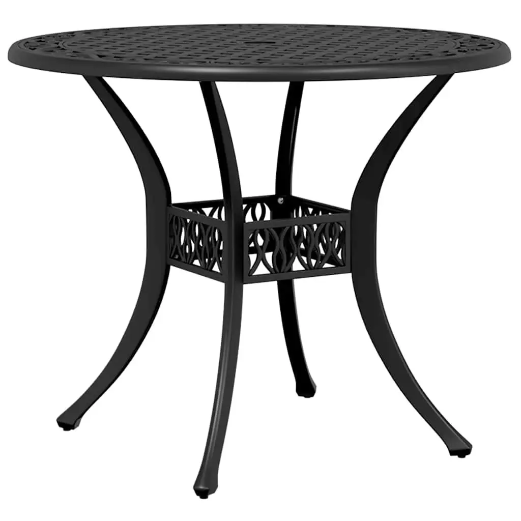 Garden Table 90 cm Round Black Outdoor Patio Furniture with Umbrella Hole