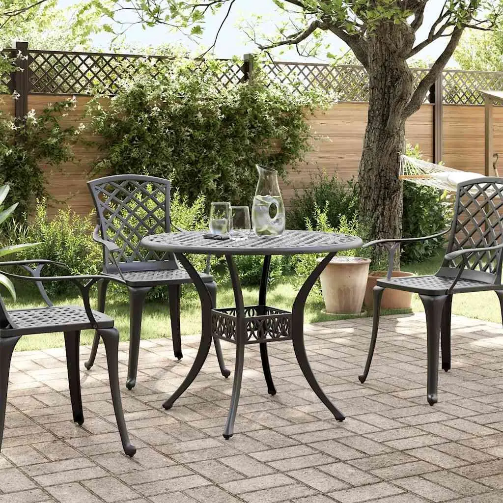 Garden Table 90 cm Round Black Outdoor Patio Furniture with Umbrella Hole