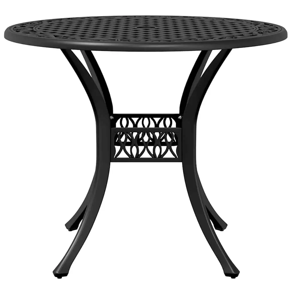 Garden Table 90 cm Round Black Outdoor Patio Furniture with Umbrella Hole