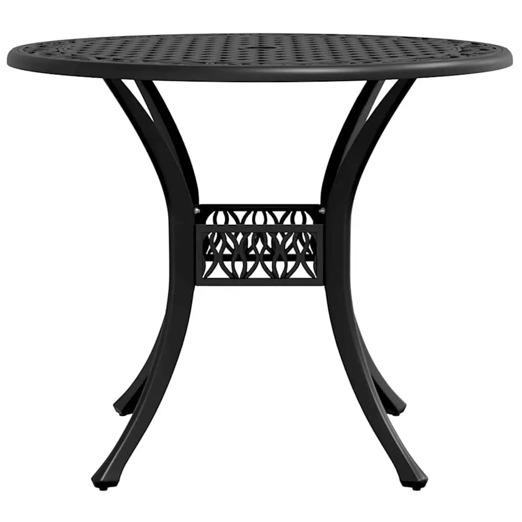 Garden Table 90 cm Round Black Outdoor Patio Furniture with Umbrella Hole