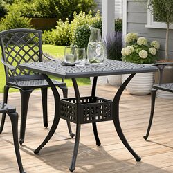 Garden Table Black Outdoor Patio Furniture Cast Aluminium 80x80x75 cm Umbrella