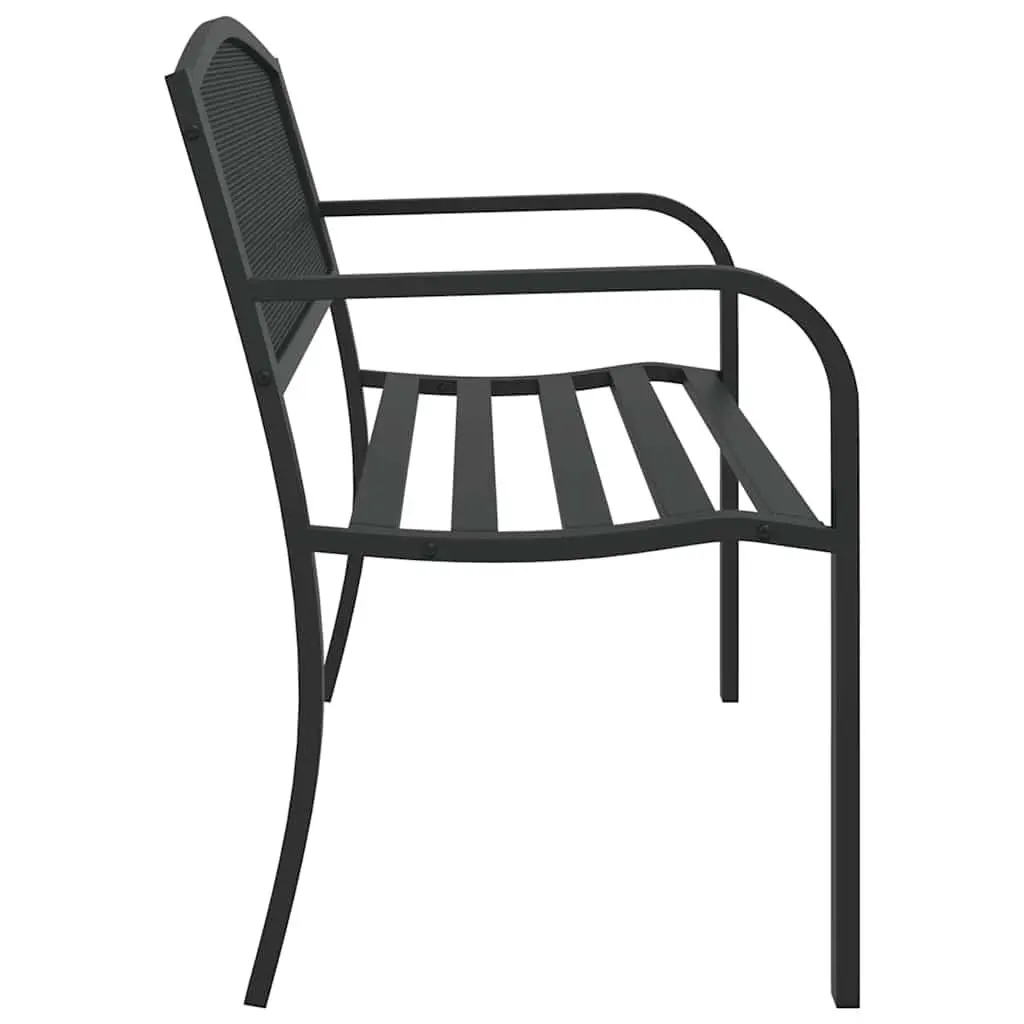 Garden Bench 119cm Black Steel Frame Outdoor Seating with Backrest and Armrests