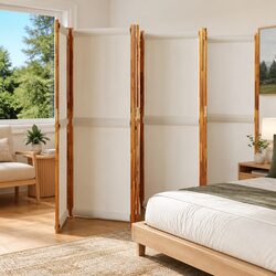 6-Panel Room Divider Grey Folding Privacy Screen Indoor Outdoor Space Partition