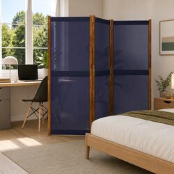 3-Panel Room Divider Blue Folding Privacy Screen Indoor Outdoor Space Partition