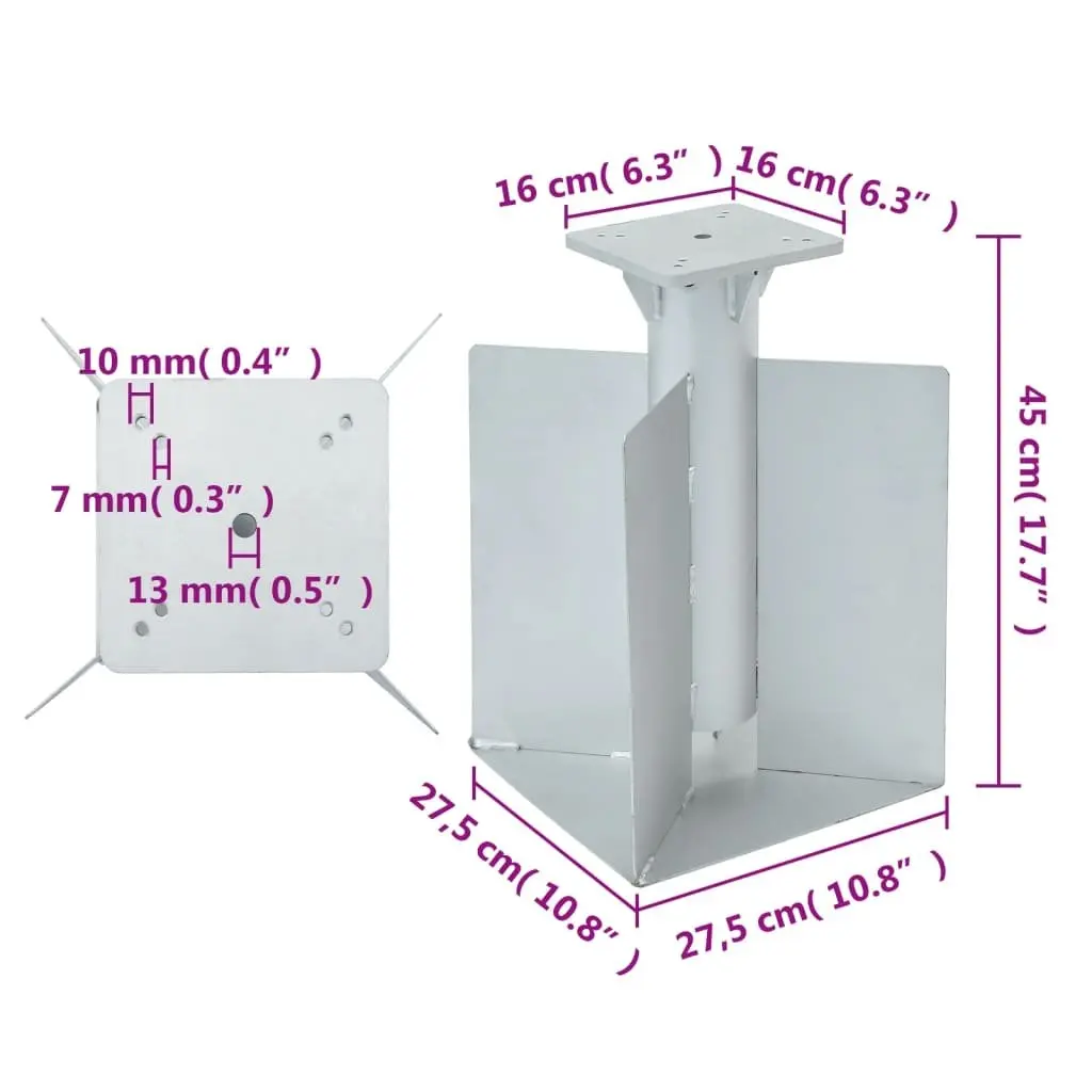 In-Ground Parasol Base Silver 27.5x27.5x45cm Metal Embedded Installation for Outdoor Umbrella Stability