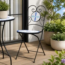 Bistro Chairs Foldable 2 Pack with Mosaic Design for Patio Seating