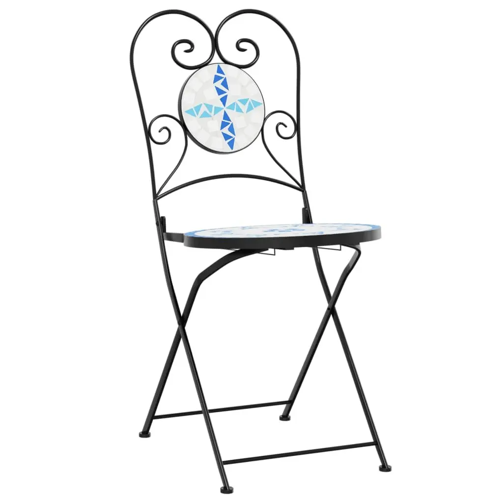 Outdoor Bistro Chairs Foldable 2 pcs Mosaic Design Garden Patio Seating Blue