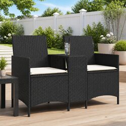 Outdoor Garden Sofa 2-Seater with Integrated Table Cushions Black Poly Rattan