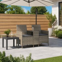 Outdoor Garden Sofa 2-Seater with Integrated Table Cushions Grey Poly Rattan