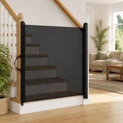 Elegant Black Retractable Pet Gate 117.5x125cm for Home