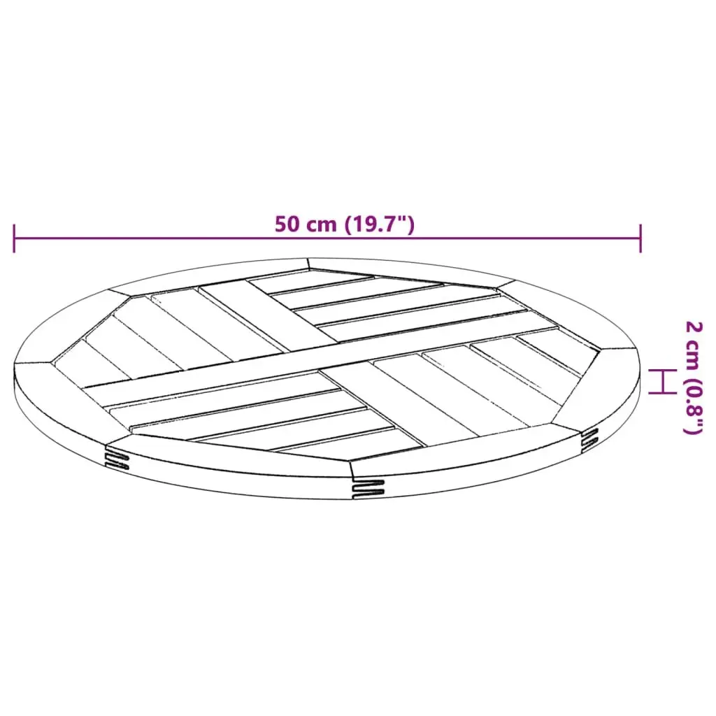 Round Solid Wood Table Top Ø50x2 cm Acacia Wooden Replacement Furniture Surface