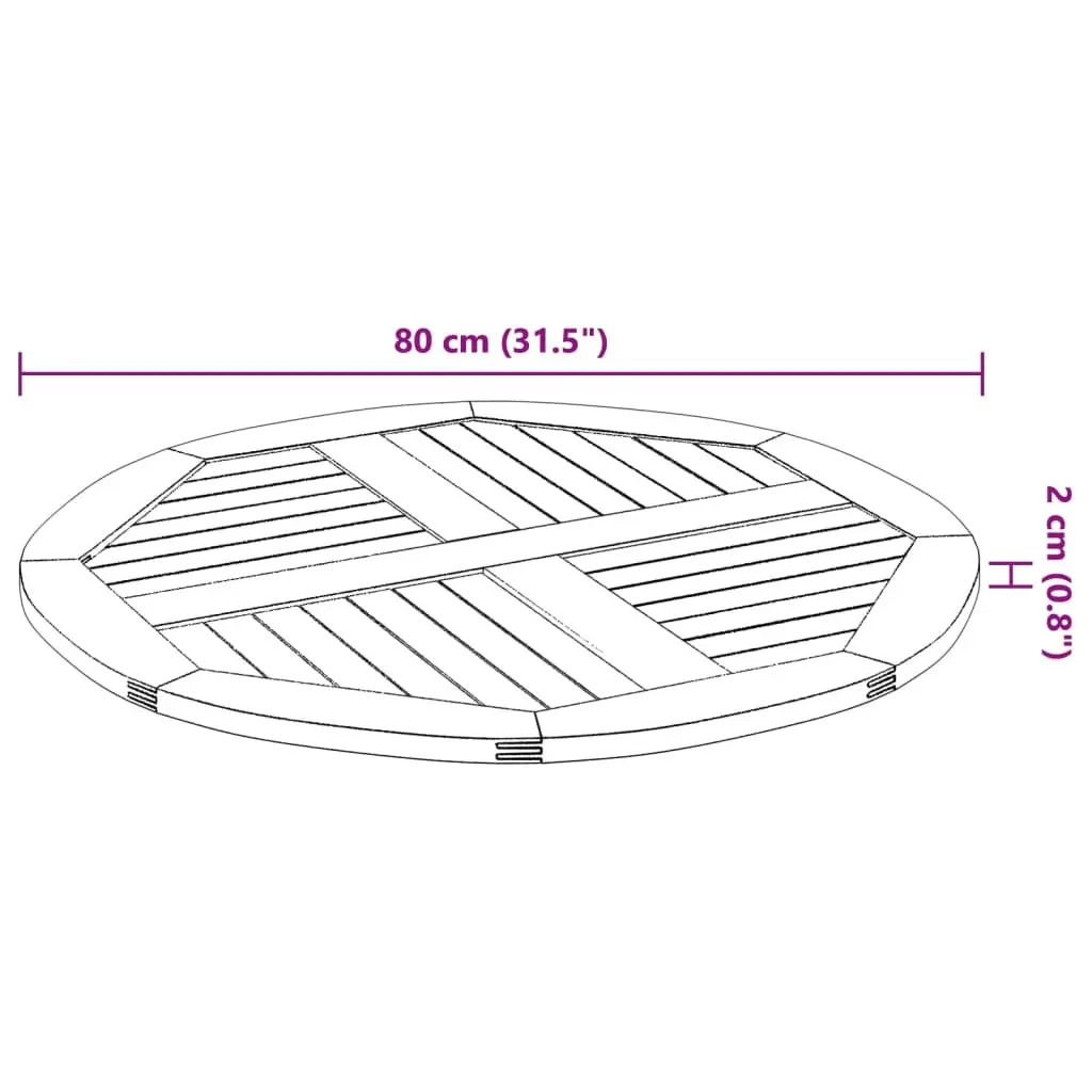 Solid Wood Table Top Ø80 cm Acacia Durable Replacement for Indoor Outdoor Use