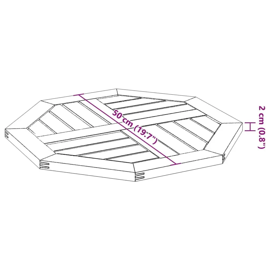 Octagonal Wooden Table Top 50x50x2 cm Brown Solid Acacia Wood Garden Dining Furniture Replacement