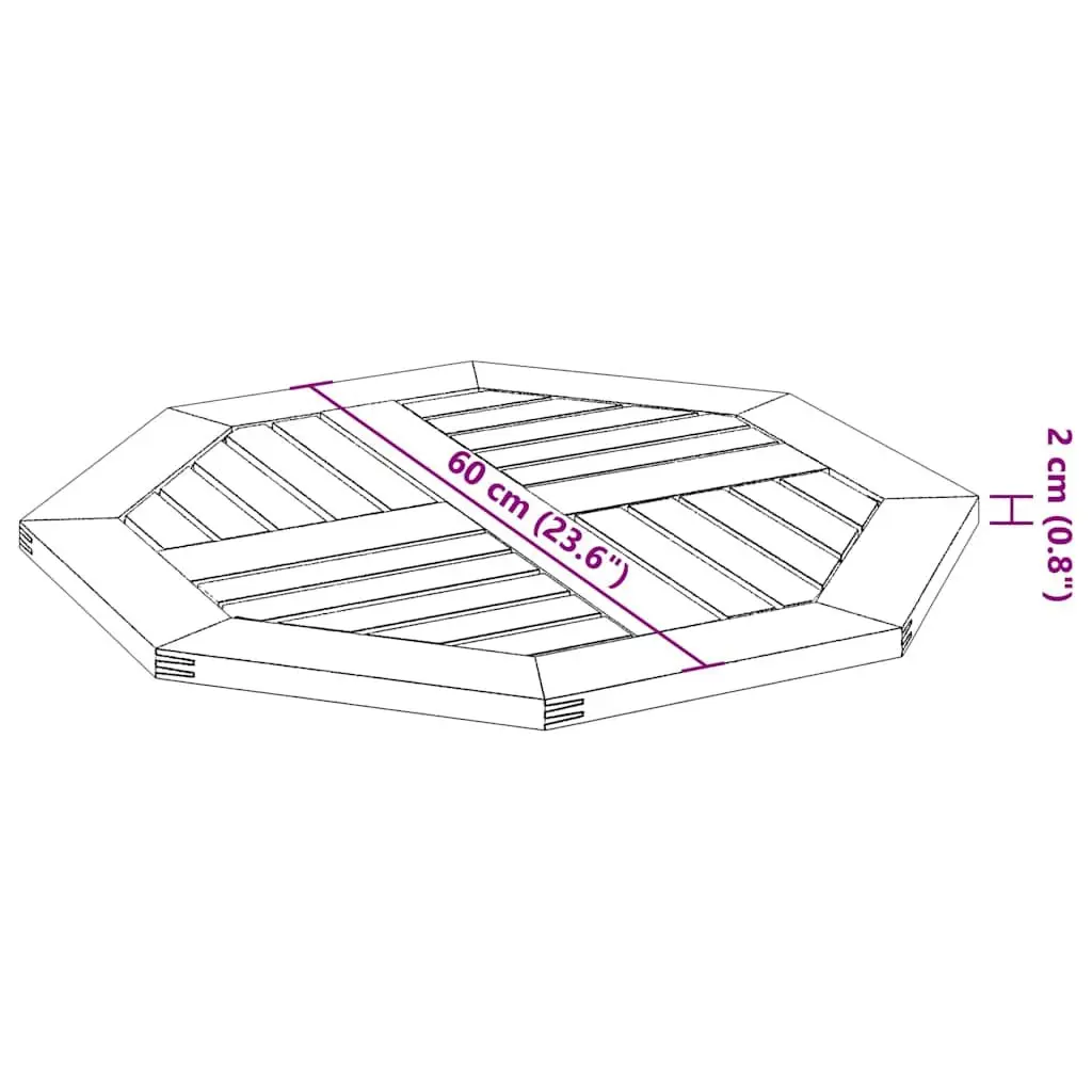 Octagonal Wooden Table Top 60x60cm Brown Solid Acacia Wood Outdoor Dining Furniture Replacement