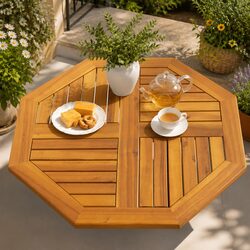 Brown Acacia Wood Octagonal Table Top 70x70 cm