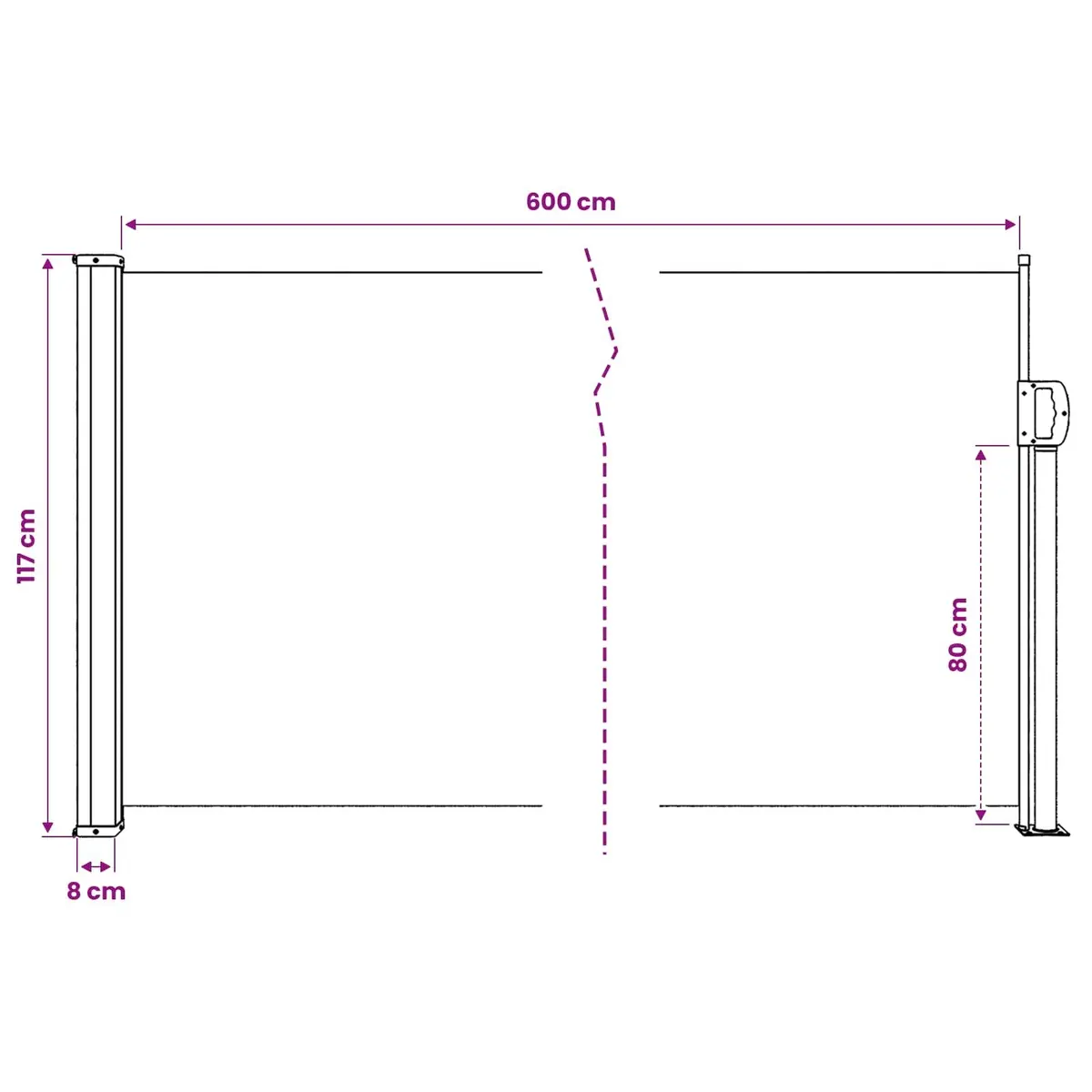 Retractable Side Awning Black 120x600cm Water and UV Resistant Garden Privacy Screen