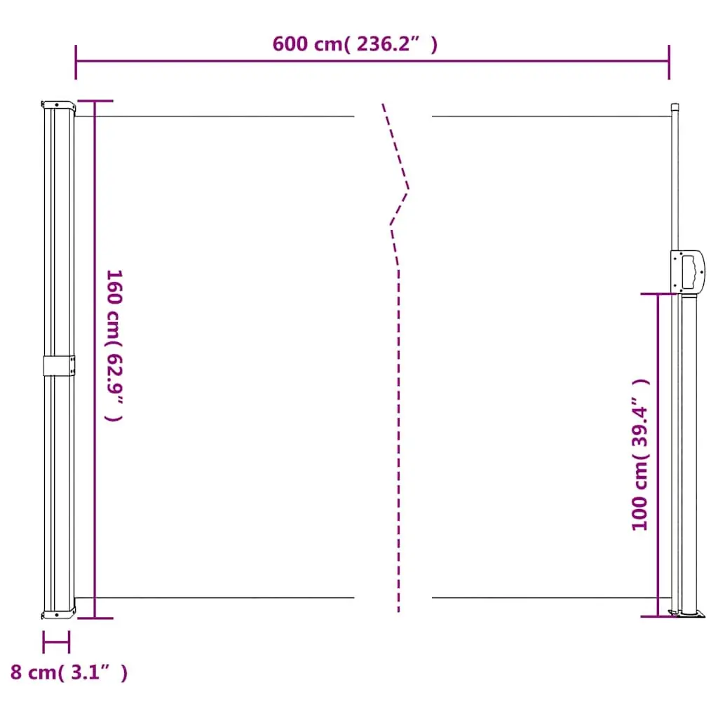 Retractable Side Awning 160x600cm Anthracite Water and UV Resistant Garden Privacy Screen