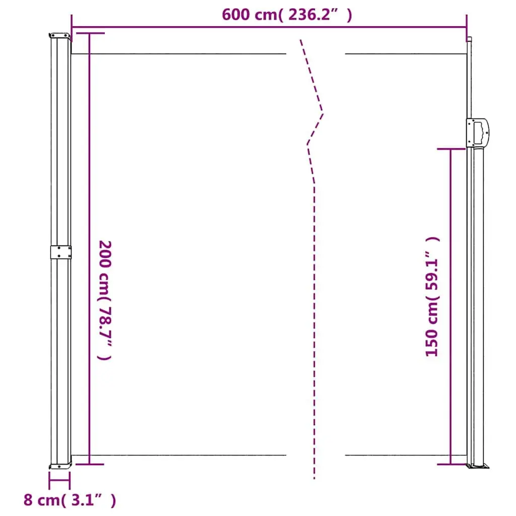 Retractable Side Awning 200 x 600 cm Water and UV Resistant Privacy Screen Taupe