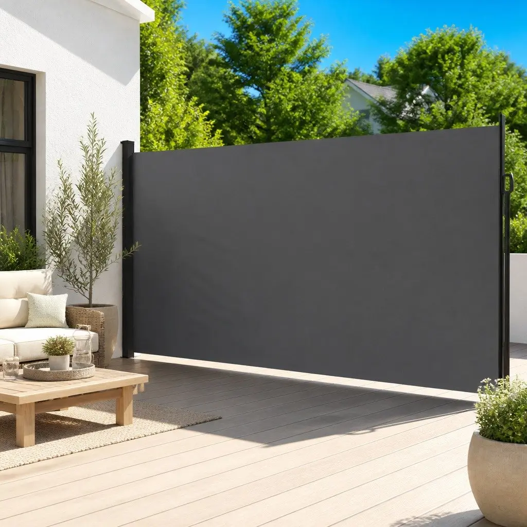 Retractable Side Awning Screen 220x600cm Water and UV Resistant Fabric for Outdoor Garden Patio Balcony Privacy