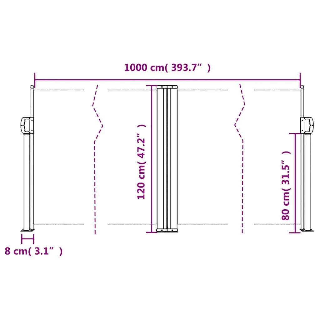 Retractable Side Awning 120 x 1000 cm Privacy Screen for Balcony Terrace Patio Outdoor Garden