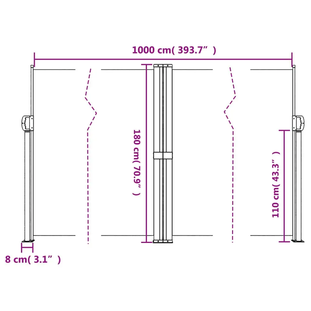 Retractable Side Awning 180 x 1000 cm Outdoor Privacy Screen Water and UV Resistant
