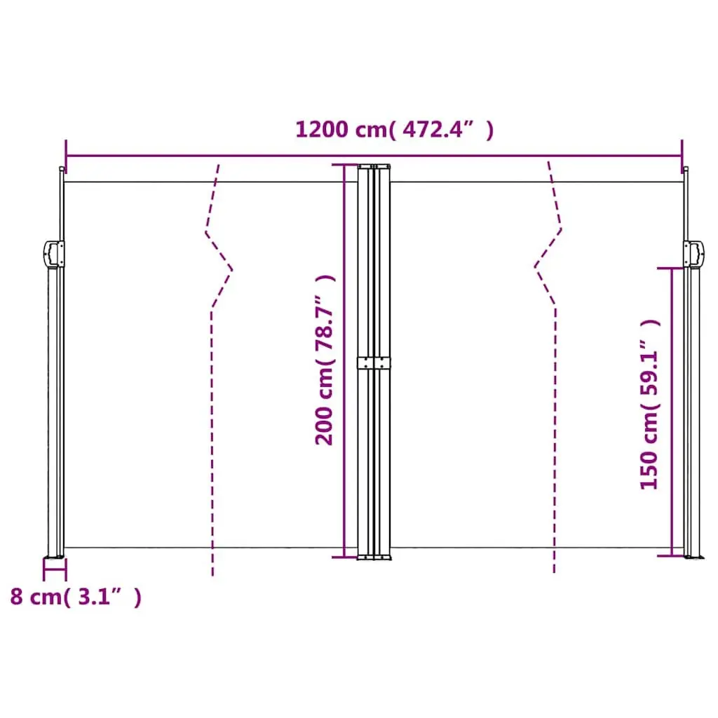 Retractable Side Awning 200 x 1200 cm Outdoor Privacy Screen Water and UV Resistant Fabric