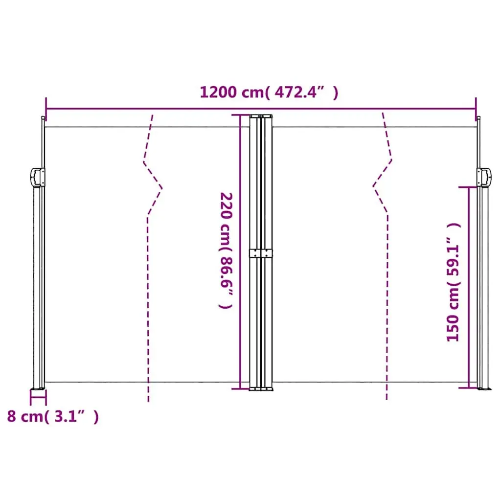 Retractable Side Awning Screen 220x1200cm Black Water and UV Resistant Garden Patio Privacy Shade Panel