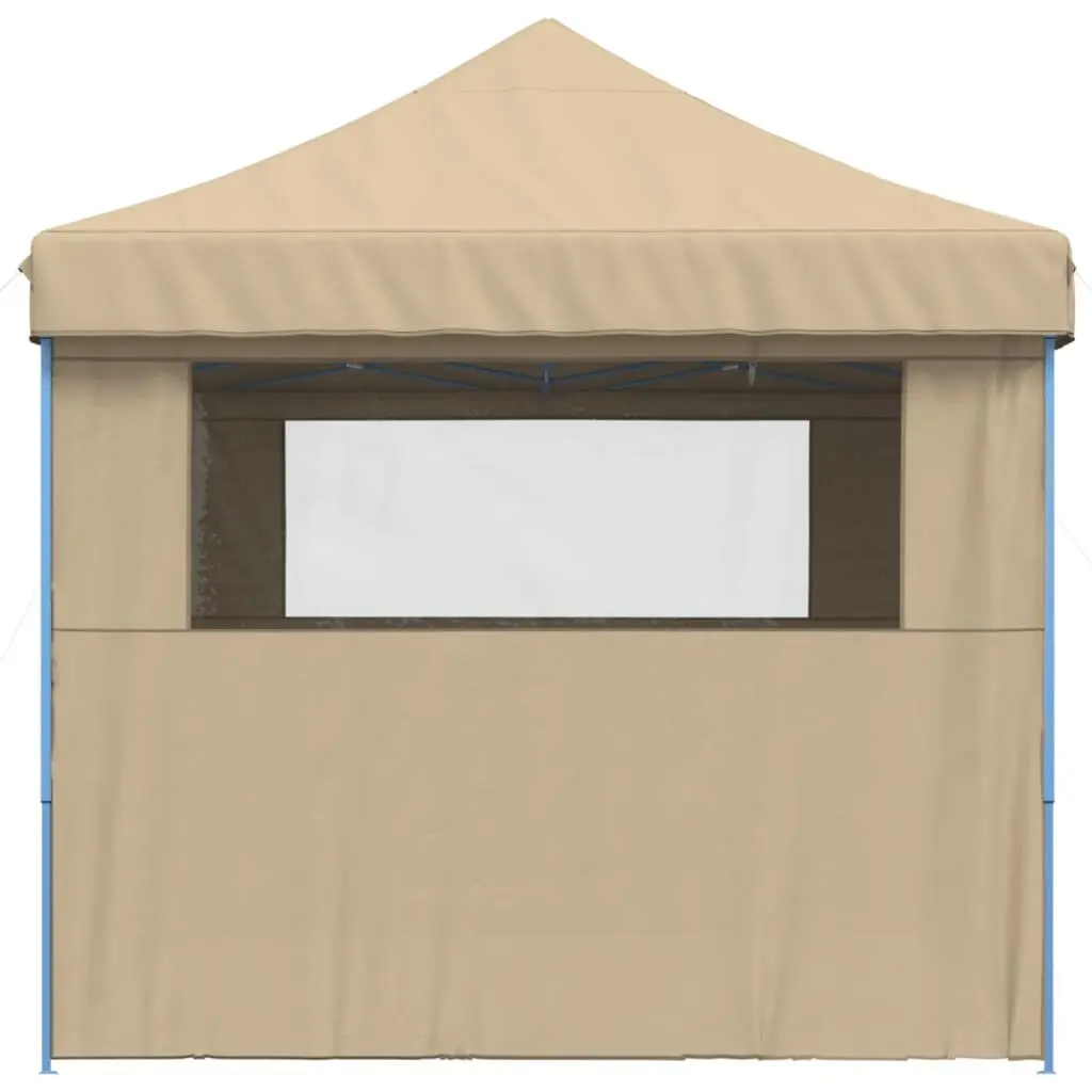 Foldable Pop-Up Party Tent Beige 4 Sidewalls with Clear Windows Zipped Entrance Outdoor Canopy