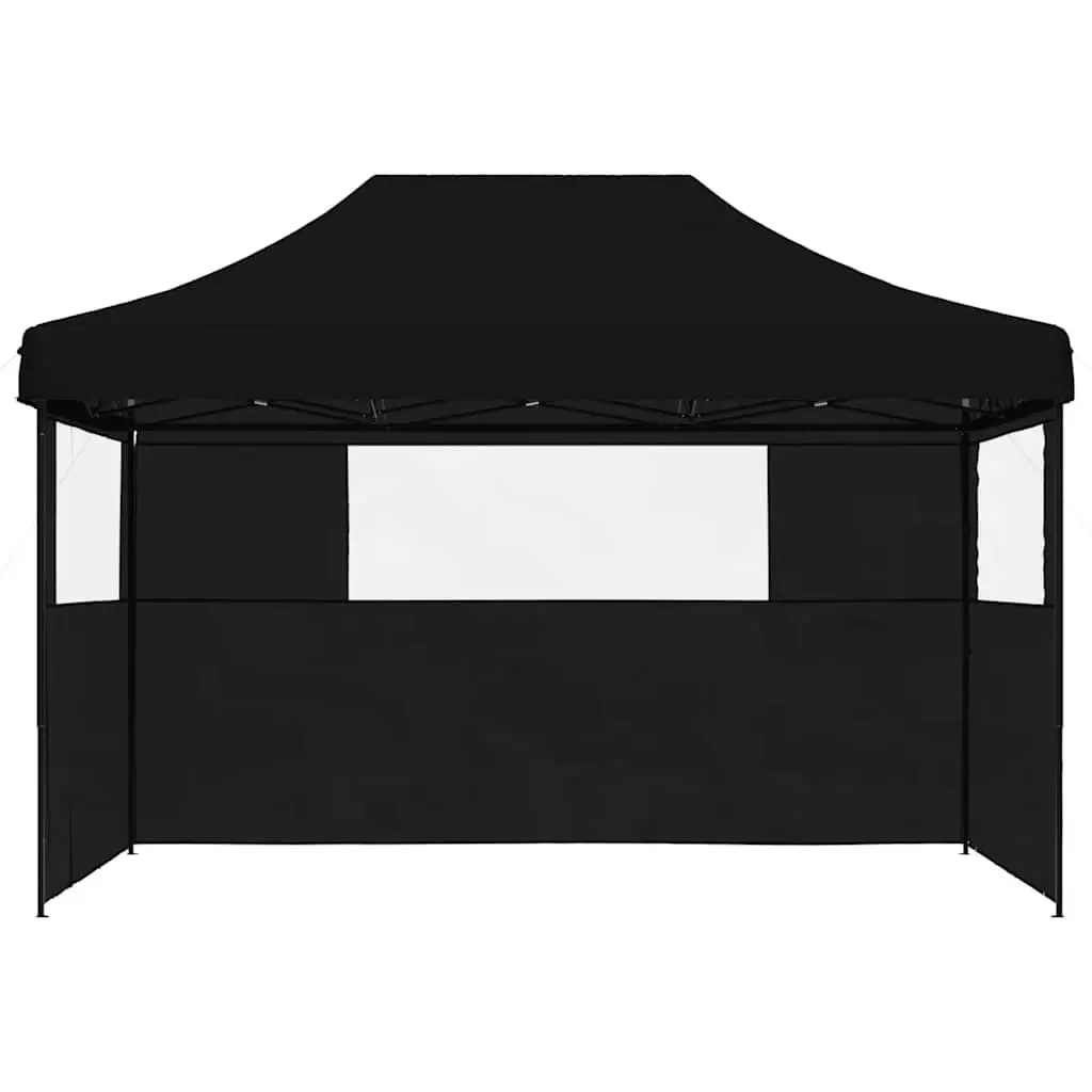 Foldable Pop-Up Party Tent Black with 3 Sidewalls and Clear Windows for Outdoor Events