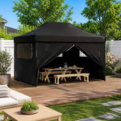 Foldable Pop-Up Party Tent 4 Sidewalls Outdoor Gazebo Events Black