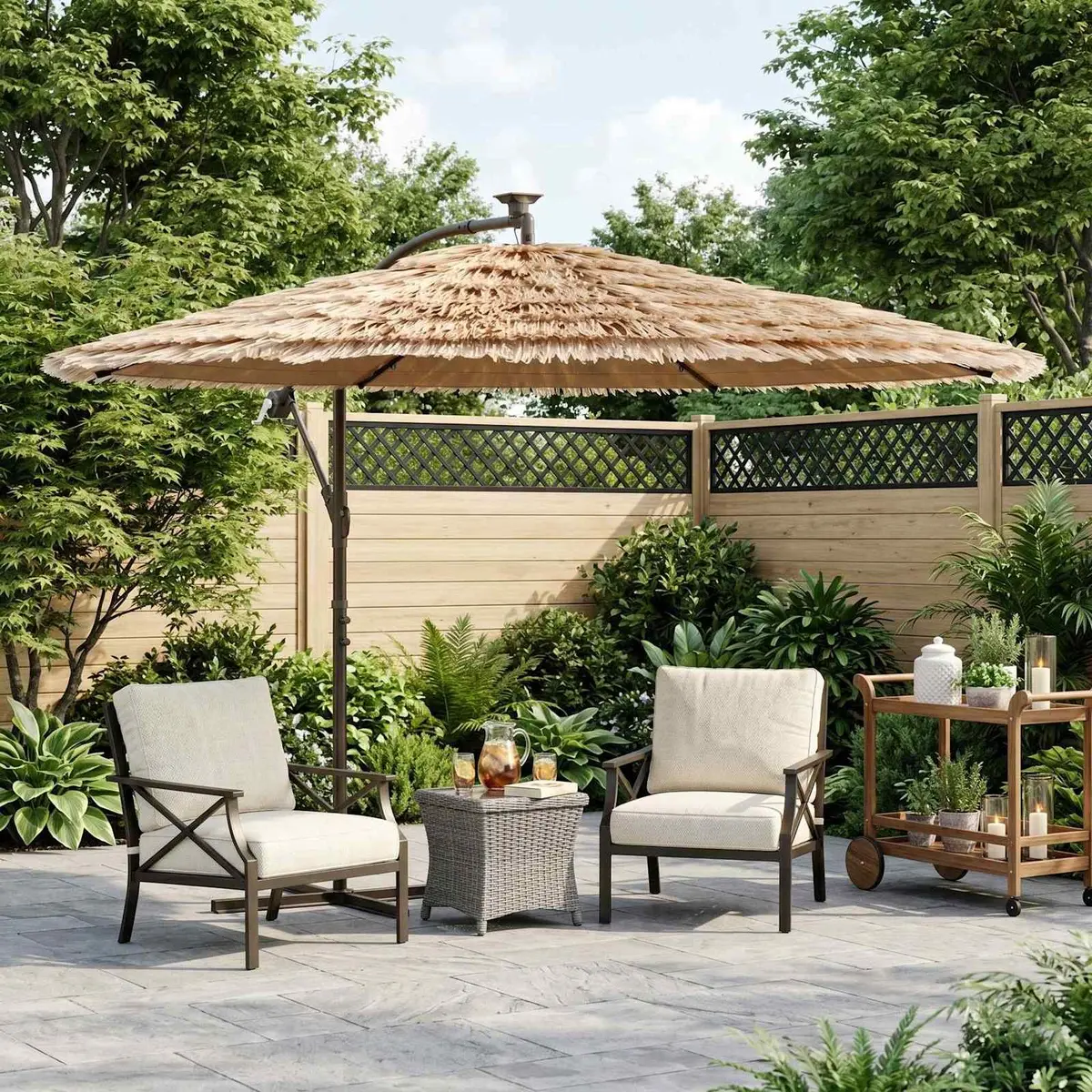 Garden Parasol 246x246x230cm with LED Lights Steel Pole Outdoor Sunshade Brown