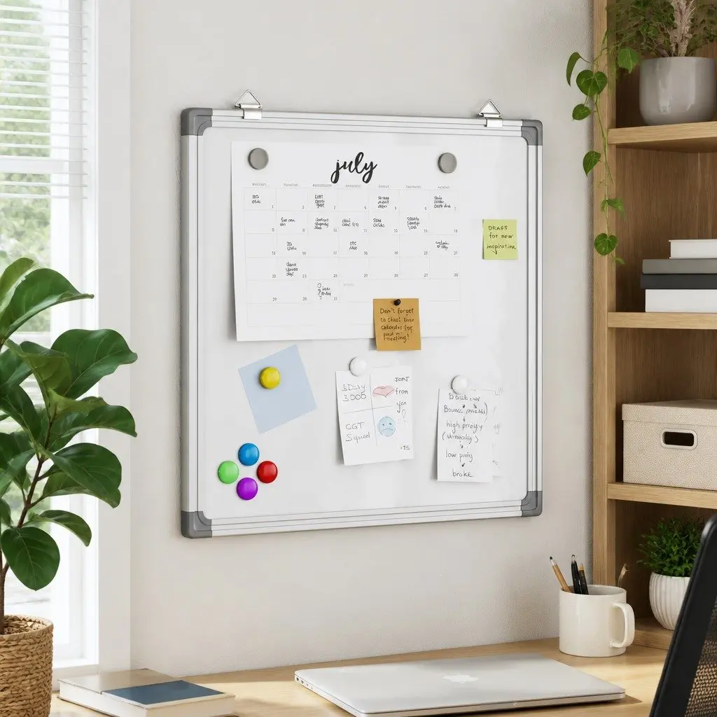 Magnetic Whiteboard 60x60cm Wall Mount Smooth Lacquer-Coated Writing Surface