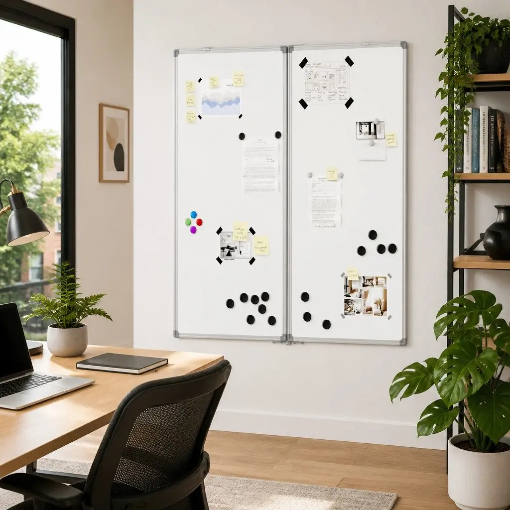 Magnetic Whiteboard Foldable Two Panel Display Board Smooth Lacquer Coated Surface