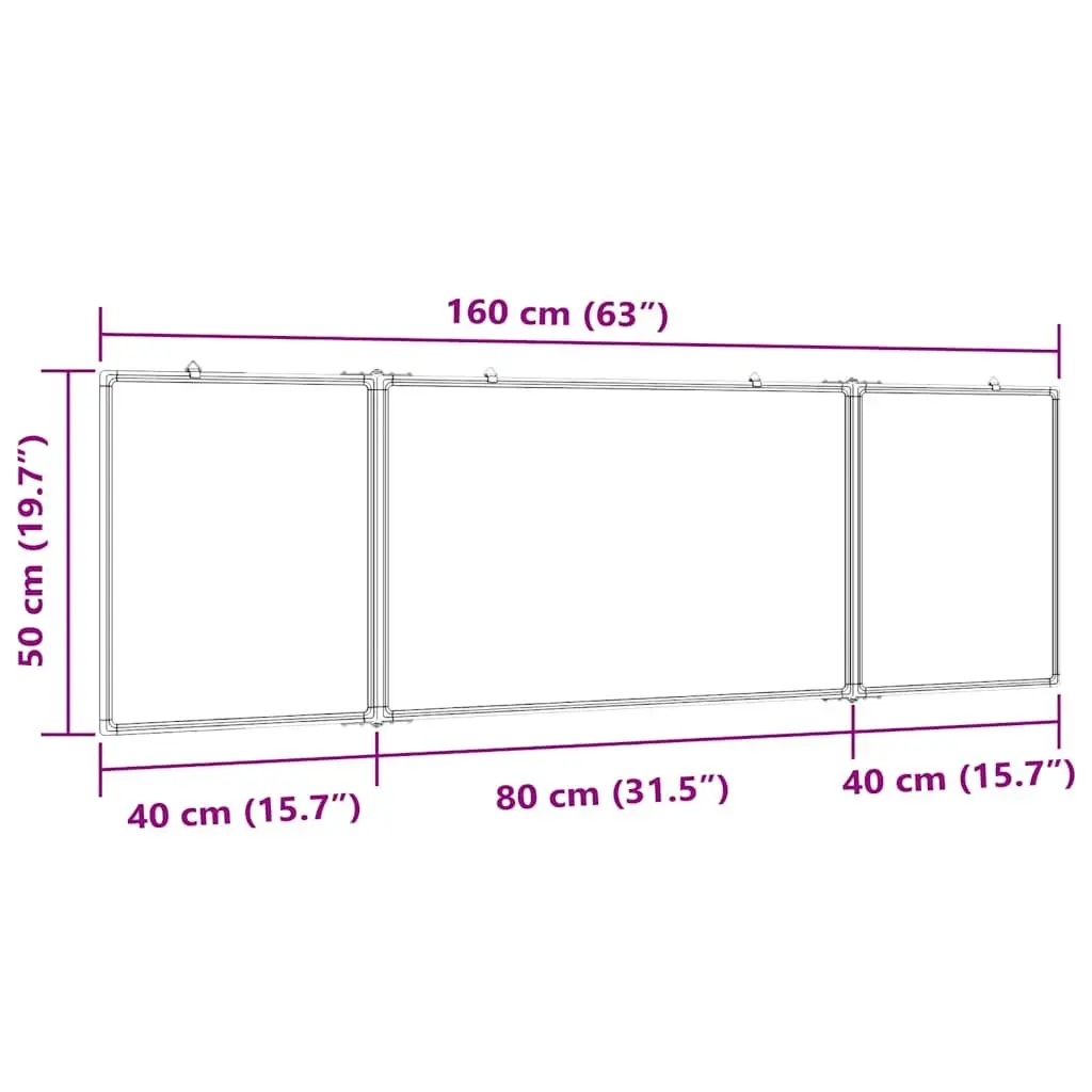 Foldable Magnetic Whiteboard 160x50 cm Smooth Lacquer-Coated Surface Hinged Panels