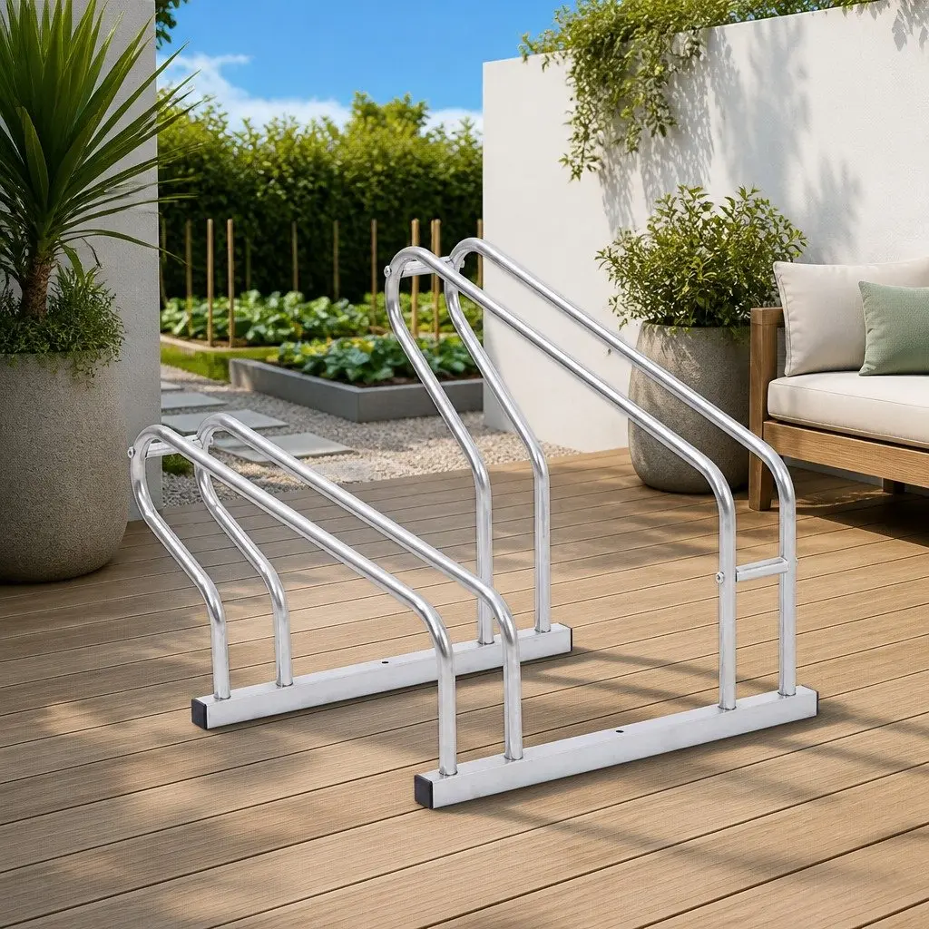 Bicycle Stand for 2 Bikes Freestanding Silver Corrosion Resistant Galvanised Steel
