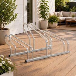 Efficient Silver Bicycle Stand for Three Bikes - Space Saver