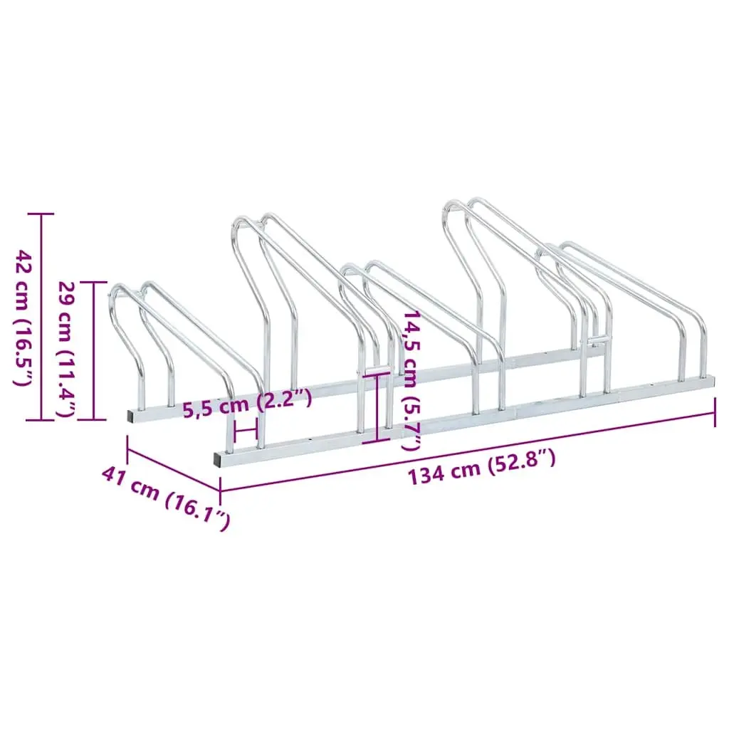 Bicycle Stand Freestanding 5 Bikes Storage Galvanised Steel Rack